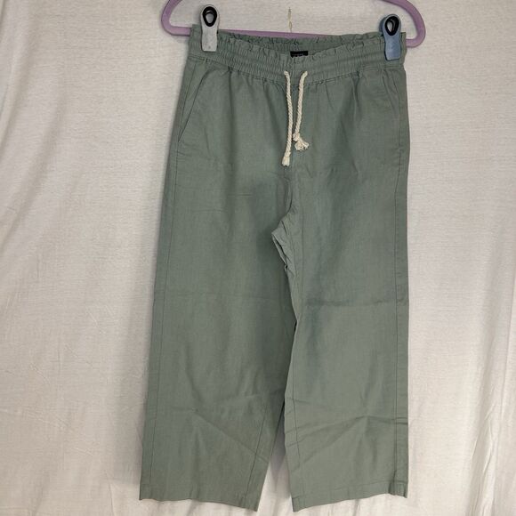 J. Crew Pants - J.Crew Wide Leg Drawstring Linen Blend Pants Womens 6 Olive Green With Pockets